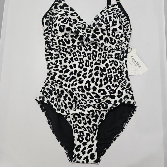 Calvin Klein Twist Tummy Control One-Piece Leopard Print - Picture 5 of 14